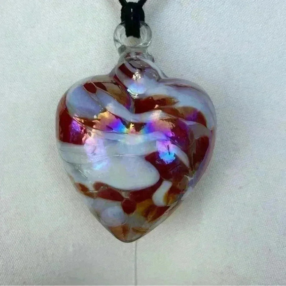 Artisan Blown  Glass Heart Pendant Choker medallion cord necklace - Picture 3 of 7